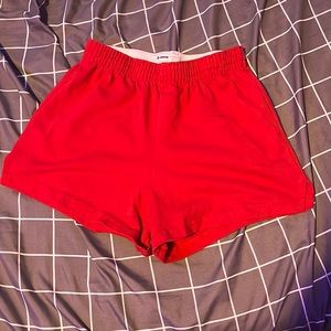 xs red elastic shorts